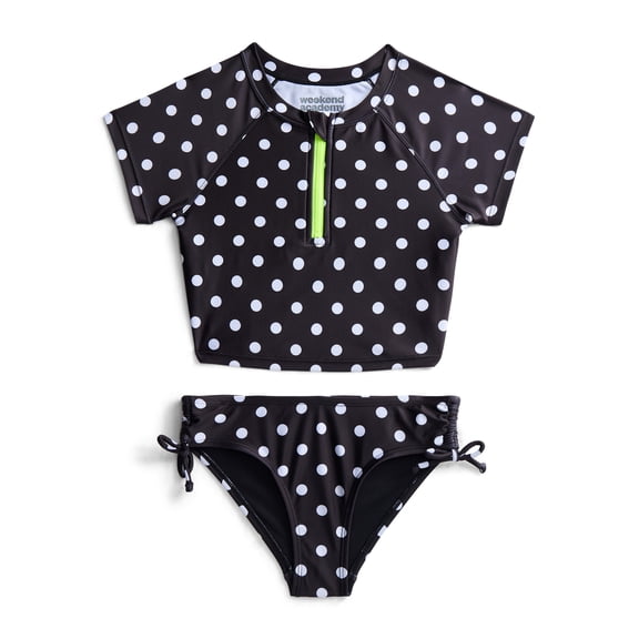 Weekend Academy Girls Short Sleeve Rash Guard and Bottoms Swim Set, 2-Piece, Sizes 4-18
