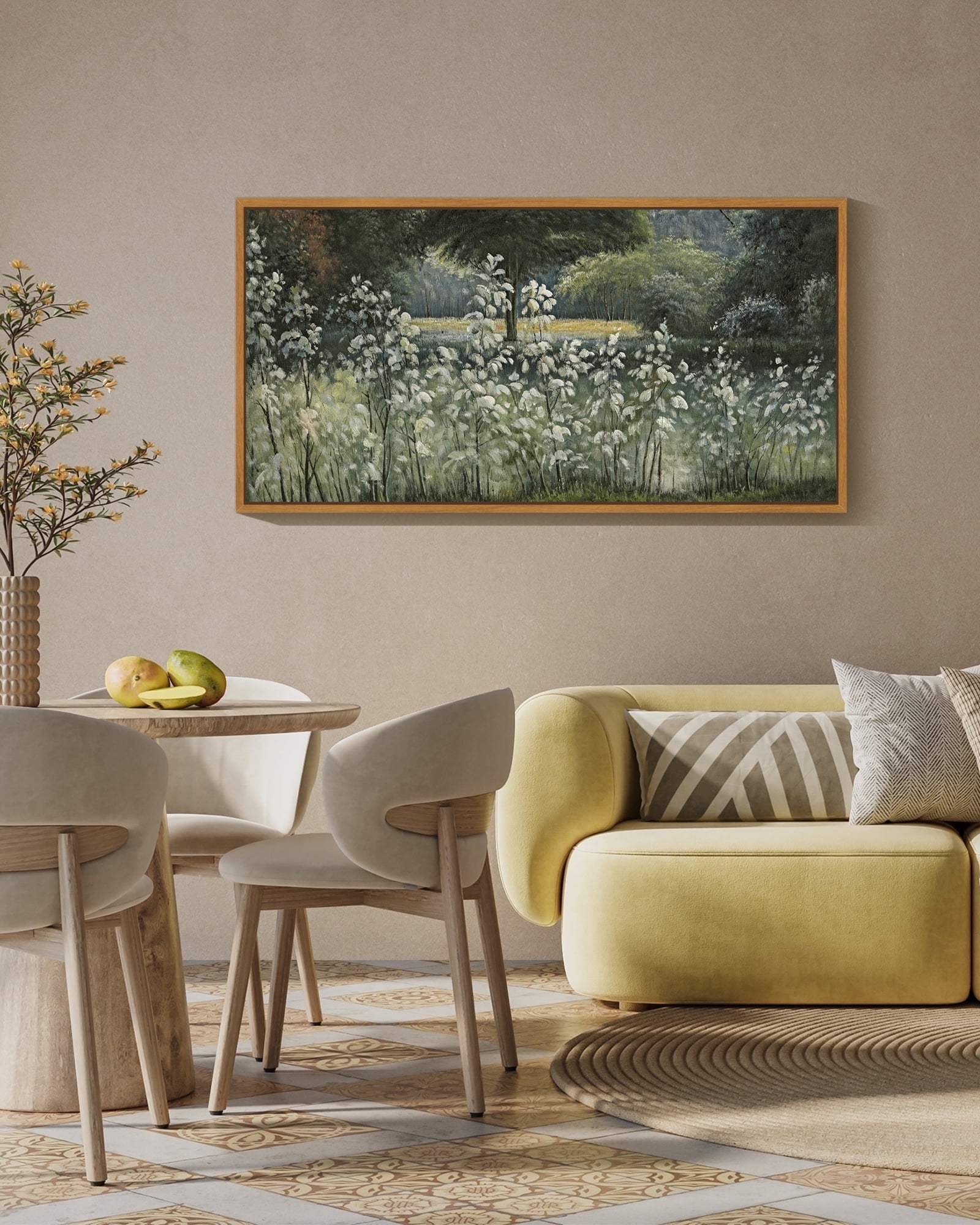 Drsoum 20x40in Natural Framed Vintage Landscape Large Canvas Wall Art Forest Pond Classic Hallway Bathroom Office Decor