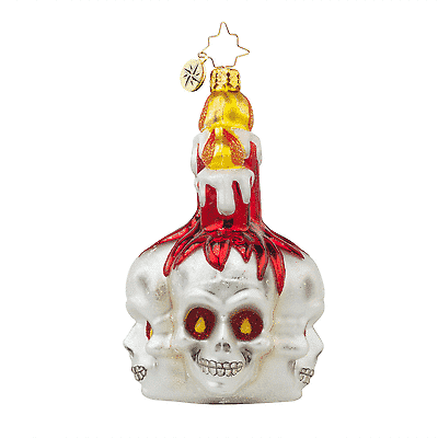 Radko Glass Ornament - RADKO FRIGHTFUL GLOW Skull with Candles Glass Ornament Halloween New