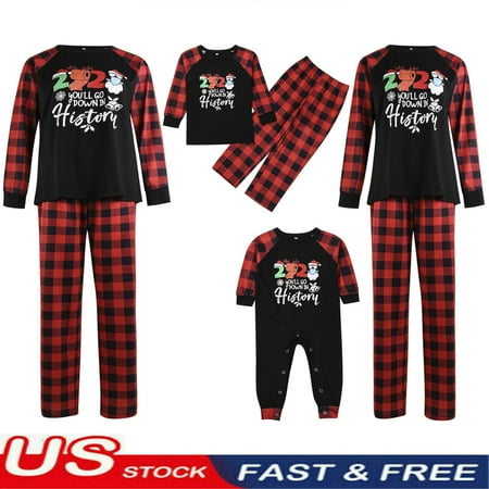 

ZIYIXIN Mathing Christmas Parent-Child Nightwear Set Red Long Sleeve Plaid Printed Pattern Tops and Pants Xmas PJs