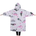 thumbnail image 2 of Oversized Wearable Blanket Hoodie,LightPurple Dinosaurs Flowers Pattern Sherpa Blanket Hoodie with Super Pockets,Super Warm Fuzzy Pullover for Women & Men, 2 of 6
