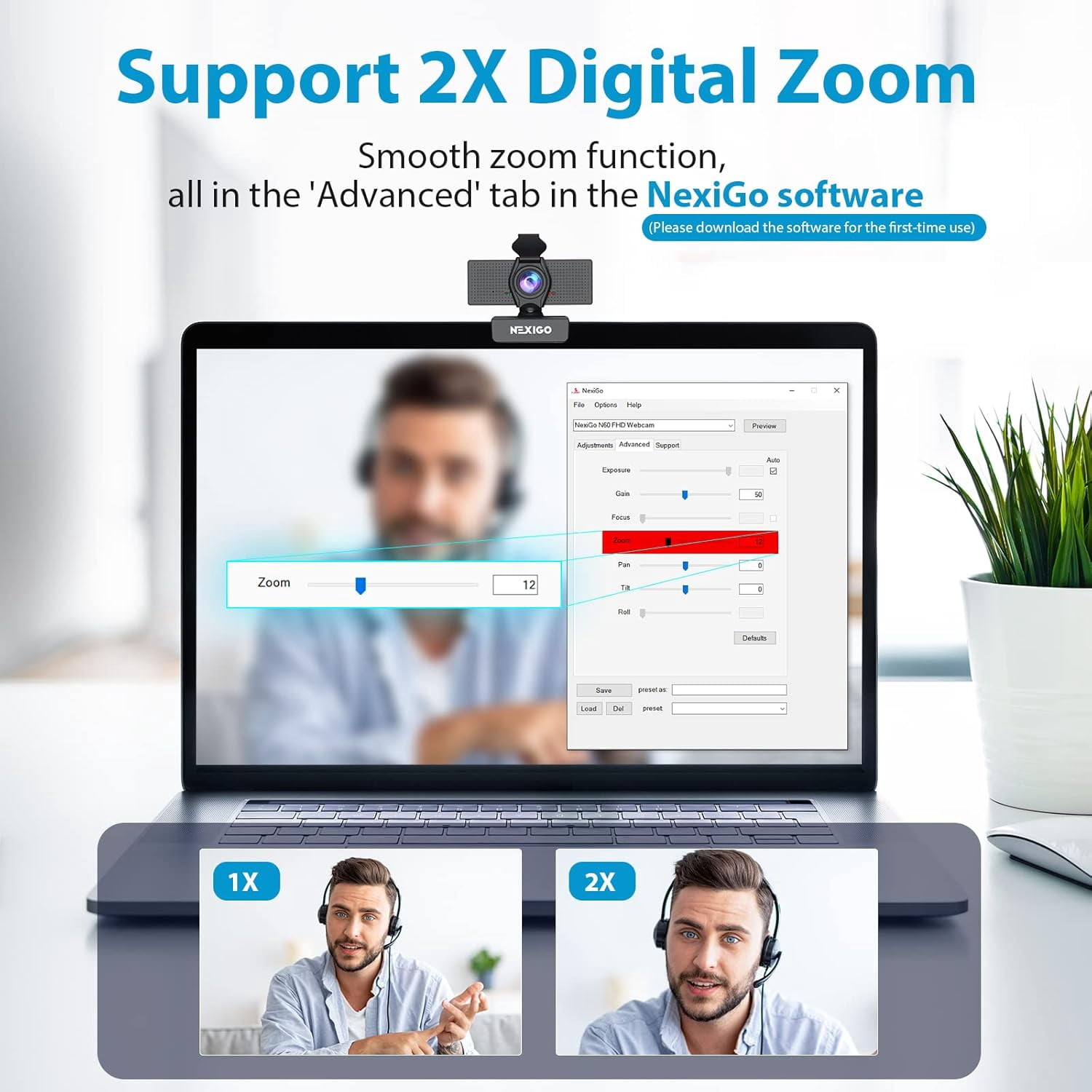 N60 1080P Webcam with Microphone, Adjustable FOV, Zoom, Software Control & Privacy Cover, USB HD Computer Web Camera, Plug and Play, for Zoom/Skype/Teams, Conferencing and Video Calling