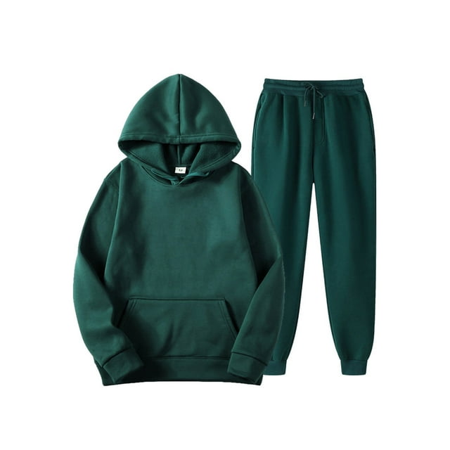 MAWCLOS Ensemble de Survêtement à Capuche 2 Pcs pour Hommes, Sweat à Manches Longues et Pantalon de Jogging, Vert TP