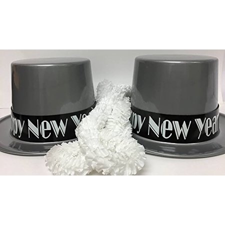 Silver New Years Party Package Top Hats With Leis Accessories
