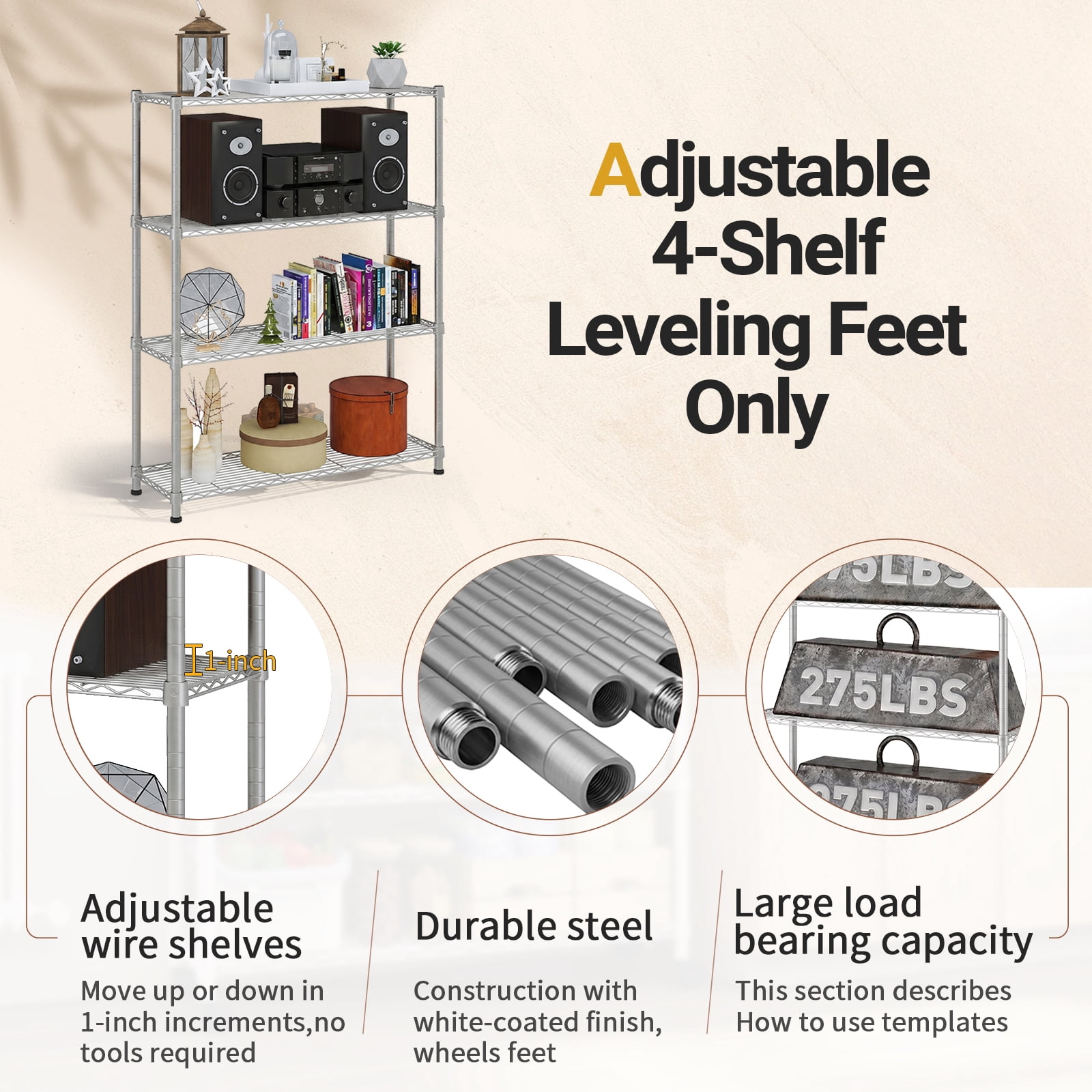 Ktaxon 4-Tier Metal Shelving Unit, Adjustable Shelf Organizer for Garage Kitchen, Storage Rack Capacity for 1100 lbs, 36"W x 14"D x 55"H, Silver Gray