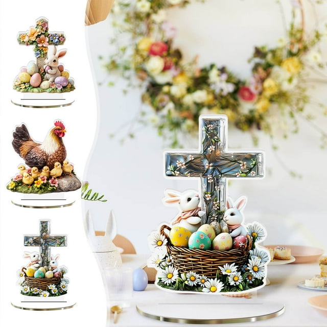 Fiudx Decoración de Conejito de Pascua, Diseño Acrílico Pintado a Mano, Adorno Hueco, Decoración Navideña, Centro de Mesa Único, Artesanía Exquisita, Perfecto para Pascua, Juego de 1 Pieza
