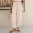 thumbnail image 3 of ClodeEU Women's Elastic Waist Harem Capri Pants,Casual Loose Linen Baggy Cropped Trousers with Pockets Beige,Women's Plus L, 3 of 6