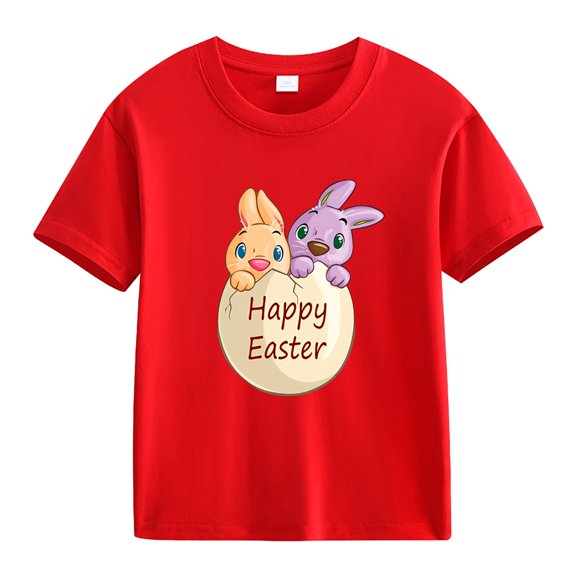 LNMQLPDBS Easter Shirt Toddler Clothes Happy Bunny Eggs Printed Crewneck T-Shirt Short Sleeve Graphic Tee Tops Easter Gifts for Toddlers Summer Tshirts
