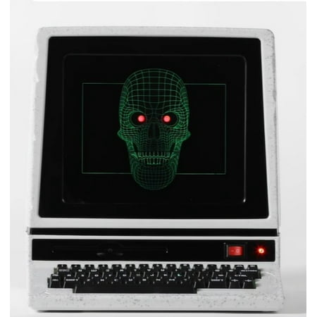 12 Inch Motion Activated Haunted Halloween Computer with Animated Light Up Skull Face - Spooky Phrases