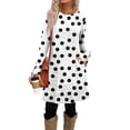 thumbnail image 3 of Women's Fashion Casual Dress with Pockets Decorative Buttons Polka Dot Prints Round Neck Long Sleeves for Spring and Autumn Outings,Wine,S, 3 of 6