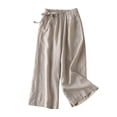 thumbnail image 4 of DHFJKG Womens High Waist Wide Leg Pants Summer Lightweight Elastic Waist Relaxed Fit Pleated Flowy Palazzo Beach Vacation Clothes Leisure Trousers, 4 of 7