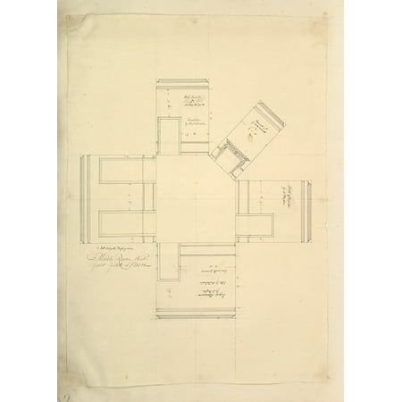 Treasury House 10 Downing Street London Plan of Sir Robert Walpoles Dressing Room (Middle Room West Front First Floor) Poster Print (18 x