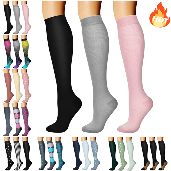 Mifsaly 3 Pairs Knee High Compression Socks For Women Breathable Cozy Athletic Sock 20-30 Mmhg Running Hiking Cycling Improving Circulation