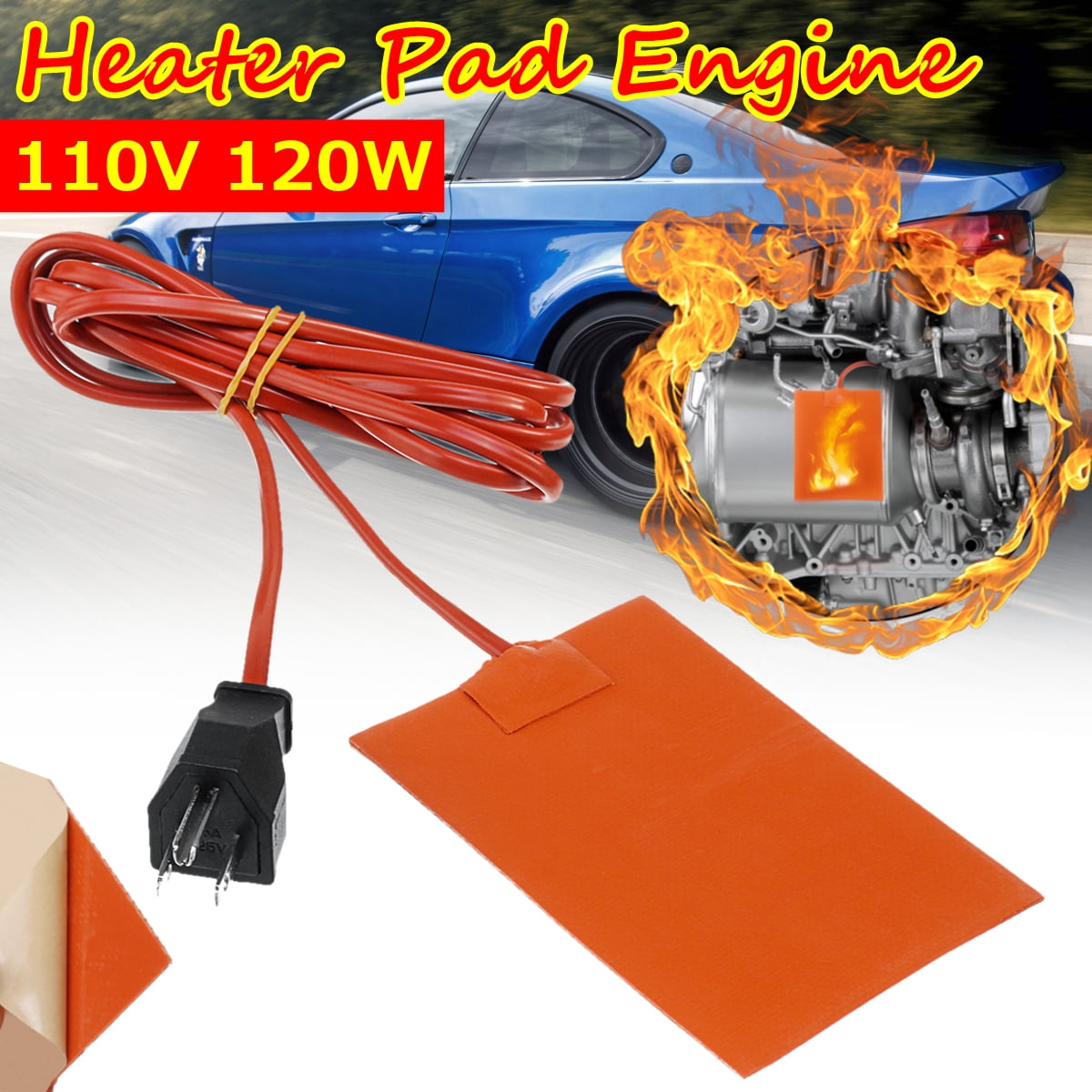 US /EU Plug Silicone Heater Pad Car Battery Heater Pad Engine Block