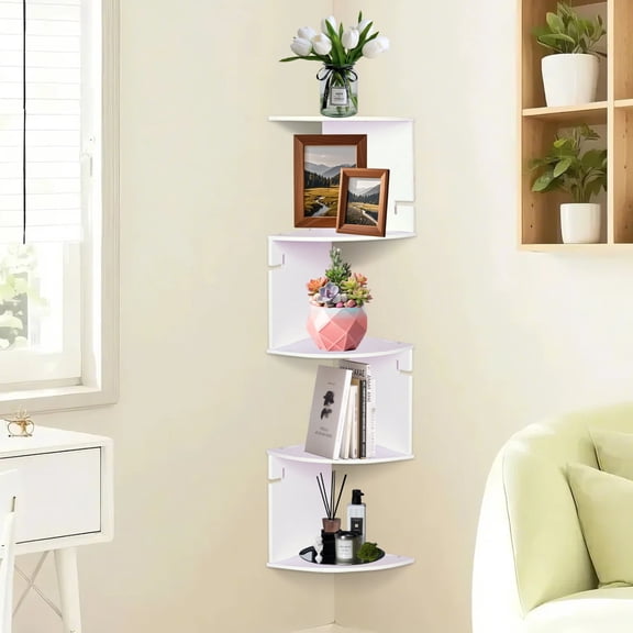 YOYTOO Corner Shelf Wall Mount, 5 Tier Floating Corner Storage Bookshelves for Living Room Bedroom, White