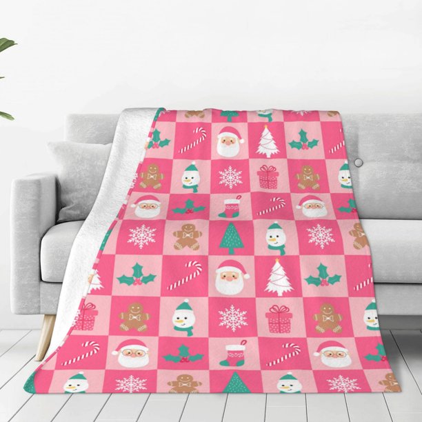Balery Pink Christmas Cheer Manta de Felpa Suave y Acogedora – Cobija de Franela Aterciopelada para Cama, Lavable y Cálida para Sofá, Mascotas, Transpirable-80"x60"
