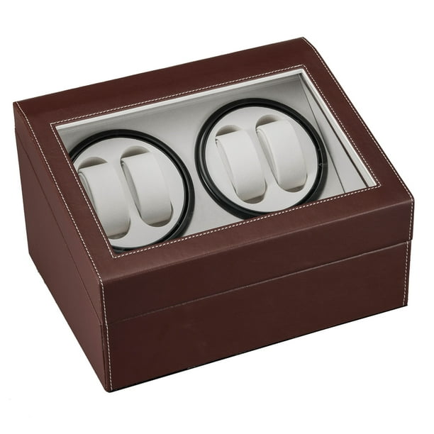 OWSOO Brown Leather Watch Winder Storage Auto Display Case Box 4 6 Automatic Rotation