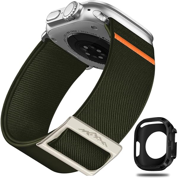 wonima11 Nylon Bands with Case Compatible Apple Watch Ultra/Ultra 2 Band 49mm 45mm 44mm 42mm,Adjustable Sport Stretch Solo Loop Strap with Durable TPU Case for iWtch Ultra/2 9/8/7/6/5/4/3/2/1 Men