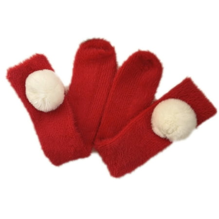 

OOKWE Women Winter Warm Furry Calf Socks Kawaii Big Plush Ball Ribbed Fuzzy Stockings