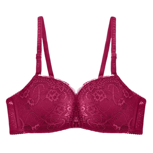 Bras for Women Wire-Free Push-Up Seamless Bra Solid Print Red 36/80C