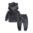 thumbnail image 3 of GYRATEDREAM Girls Boys 2 Piece Velour Tracksuit Athletic Sweatsuits Sets Hooded Sweatshirt and Jogger Sweatpants Clothing Sets for 12-18M Gray, 3 of 7