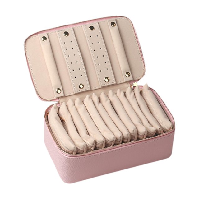 Estuche de viaje de joyería, regalos de caja de joyeros, anillos de collar, organizador de bolsas de aretes para la boda de cumpleaños hija mujer rosa