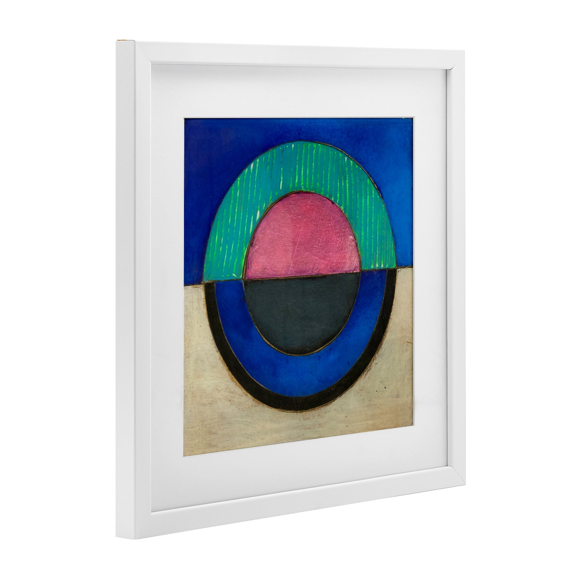 Stupell Industries Blue Toned Distressed Circle White Framed Print Under Glass, design by Matthew Finger