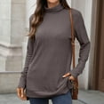 thumbnail image 3 of FEOYA Tunic Tops Long Sleeve for Ladies Turtleneck Pullover Sweaters Women Side Split Fall Sweaters Loose spring Sweatshirt Jacquard Kint XL Brown, 3 of 6