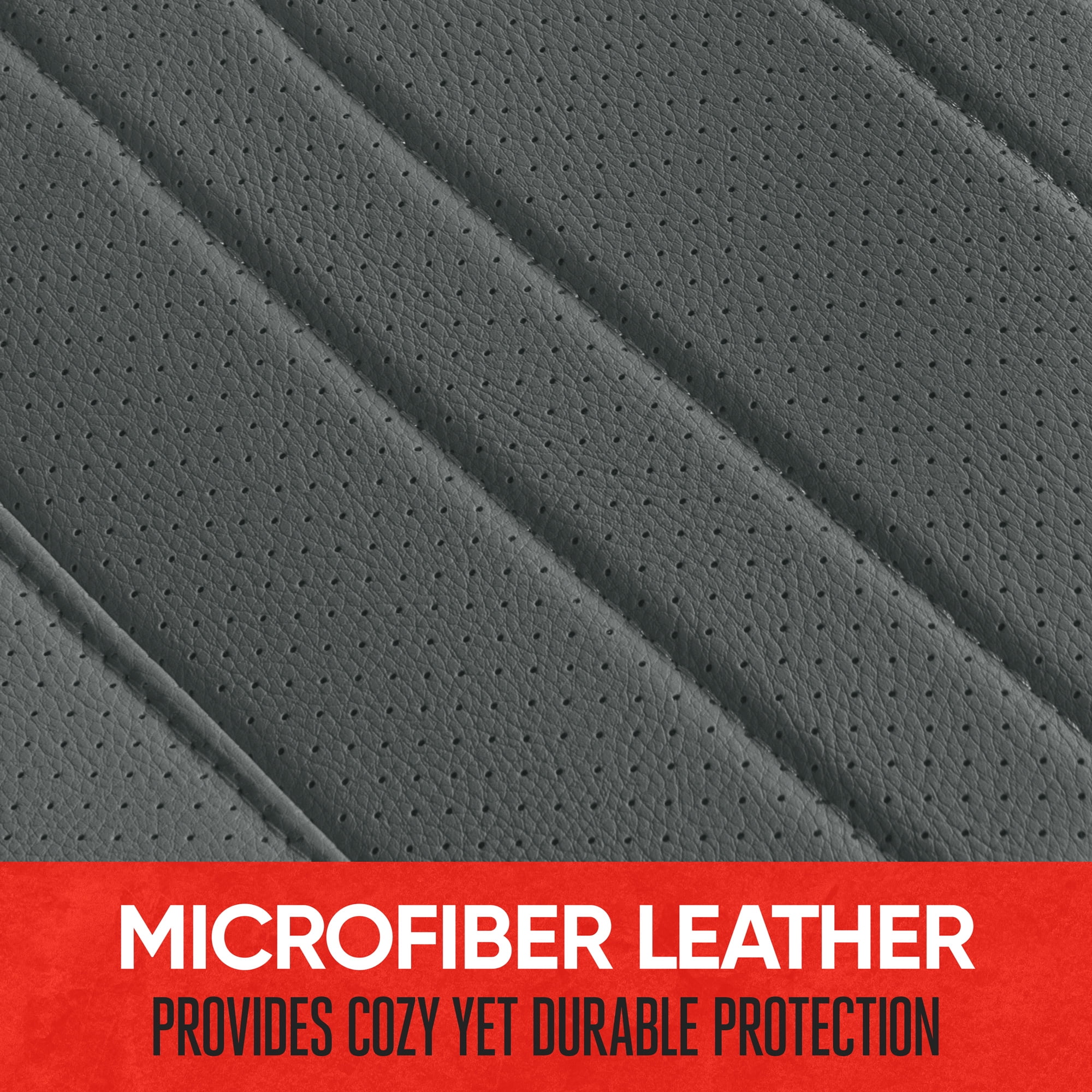 Motor Trend Faux Leather Padded Rear Bench Car Seat Cover, Storage Pockets Premium Cushion, Universal Fit Auto Interior, for Car Truck SUV Van, Gray