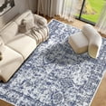 thumbnail image 2 of FairOnly 5'x7'Oriental Vintage Floral Printed Area Rug for Living Room Low Pile Non Slip Distressed Floor Cover for Bedroom Kitchen,Blue, 2 of 7