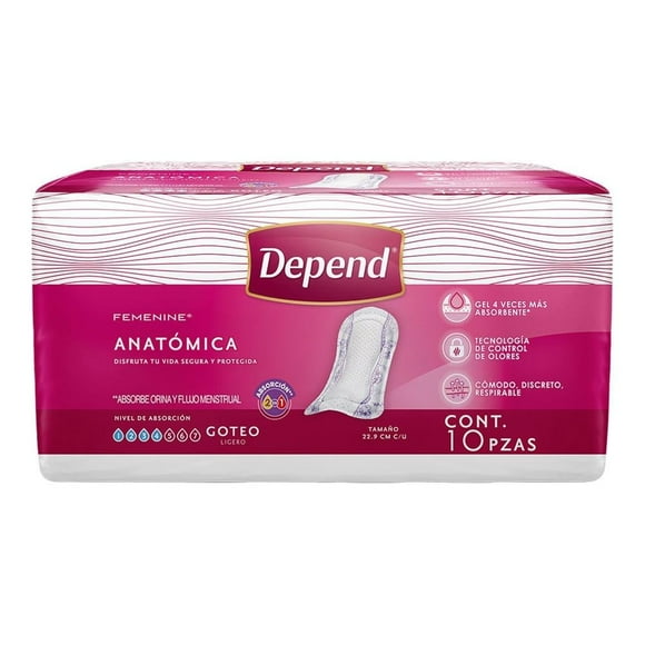 Toalla para Incontinencia Depend Femenine Anatómica 10 piezas