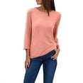 thumbnail image 2 of 2025 European Summer Round Neck 7/8 Sleeve Casual T-Shirt - Loose Fit Basic Top, Xl, Pink, 2 of 4