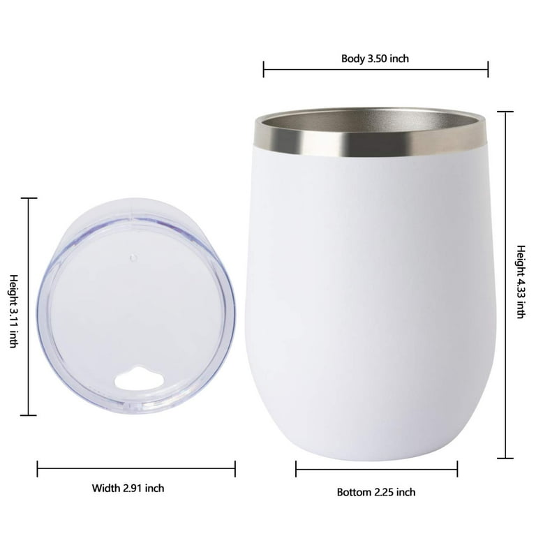 12 oz Wine Tumbler with Lid, Double Wall Vacuum Insulated Stemless Glass, ( White) (Pack of 1) 