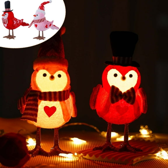 DAMAI St.Patrick's Day Birds Decor, 8.6inch Valentine's Day Standing Plush Bird Decoration with Knitted Scarf and Hats Pink Festival Birds Doll Table Top Ornaments for Home Party Tiered Tray Decor