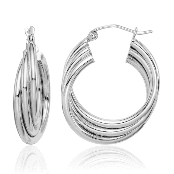 925 Sterling Silver Triple Twisted Round Medium Hoop Earrings