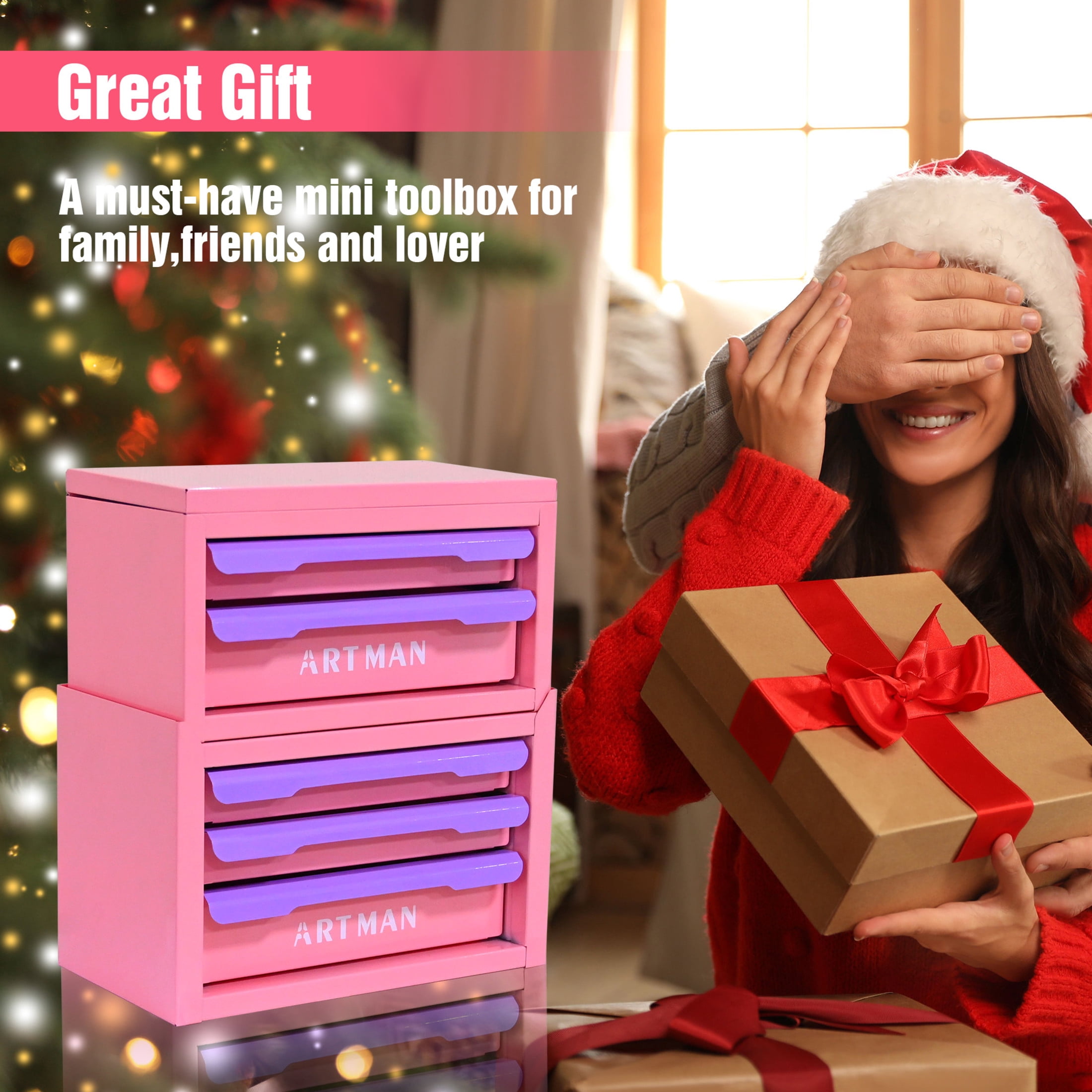 Noble House Carola Drawer-Style Desktop Storage Box, 5-Tier Stackable Steel Organizer Rack, Light Pink & Purple