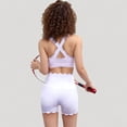 thumbnail image 4 of Women's Scalloped High Waist Athletic Shorts with Soft Stretch Fabric and Seamless Waistband - Large, White, 4 of 5