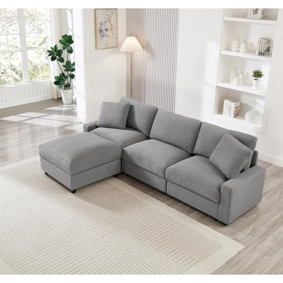 103.54" L Modular Sectional Sofa,4 Storages L-Shaped Polyester Fabric Sectional Couches for Living Room,3-Seater Cloud Couches with Ottoman,Modern, Small Space, Easy Assembly