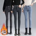 thumbnail image 2 of Pantalones vaqueros de terciopelo gruesos y cálidos para mujer, pantalones pitillo elásticos ajustados informales de cintura alta para mamá, para invierno, 2 of 5