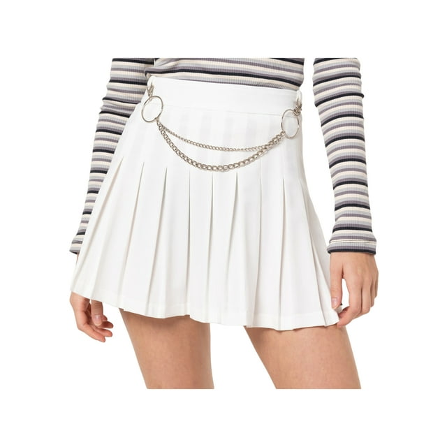 ZAXARRA Jupe Plissée Mini pour Femmes, Jupe Taille Haute Couleur Unie avec Chaîne