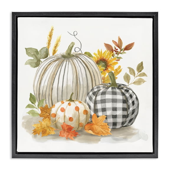 Stupell Industries French Country Patterned Pumpkins Autumn Harvest Black Floating Frame Canvas Art, 18 x 18, by Nan