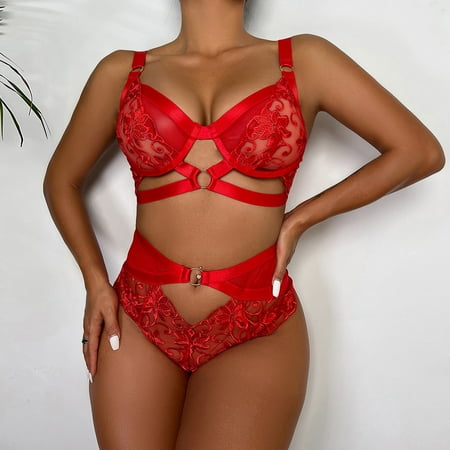 

Aayomet Sexy Lingerie for Women Ladies Lace Mesh Panel Sexy Lingerie Set Red XL