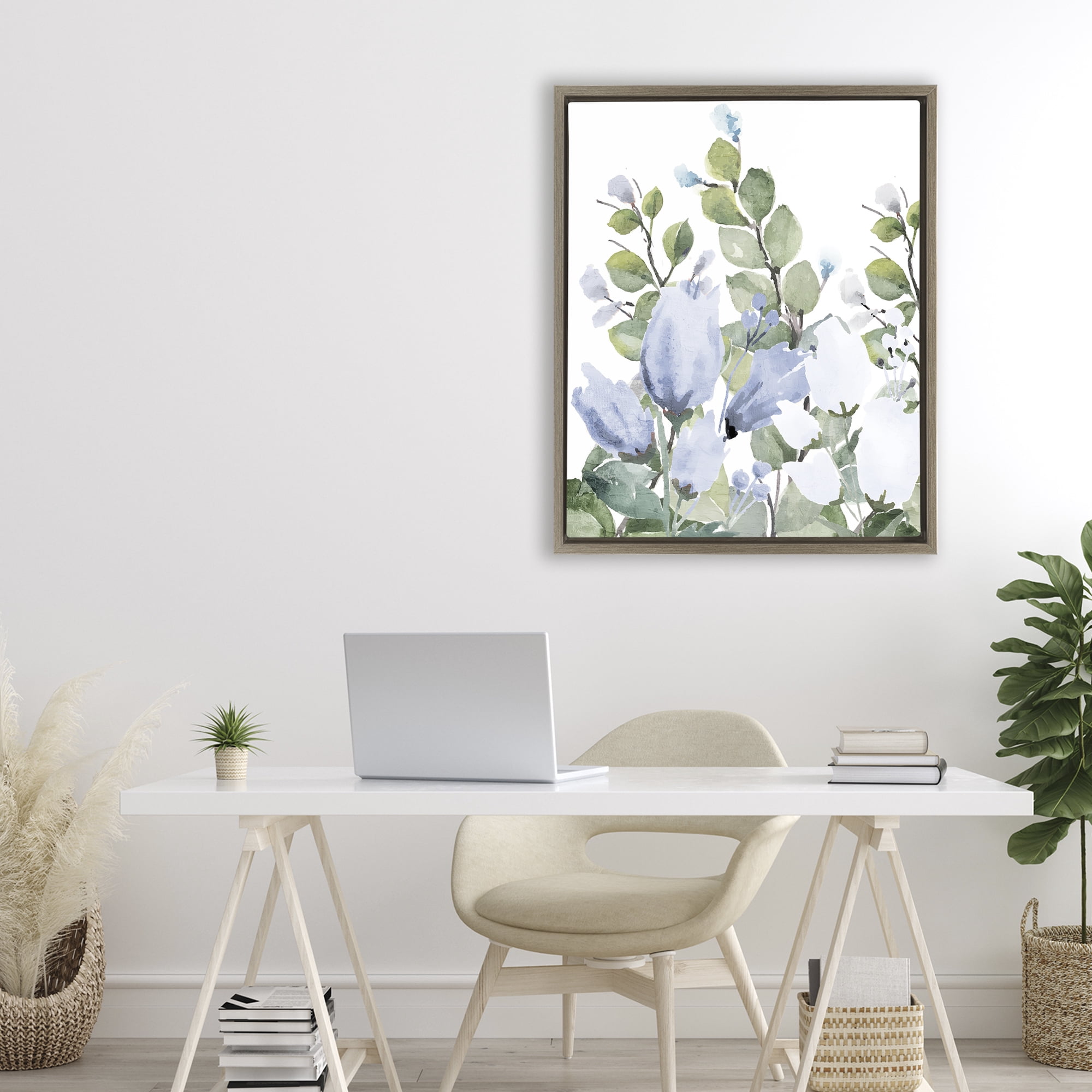 Stupell Industries Blue Spring Botanicals Brown Framed Floater Canvas Wall Art, design by Kim Allen