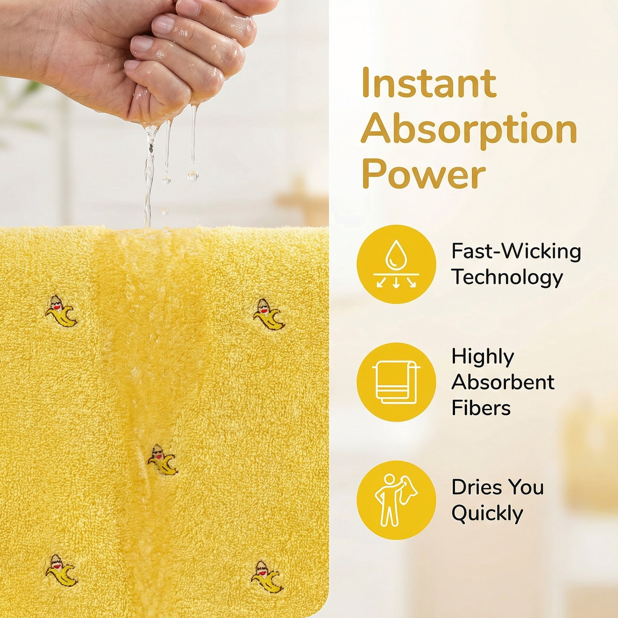 Unique Bargains Soft Absorbent Bath Towel 2 Pack Banana Yellow/Blue 55"x28"
