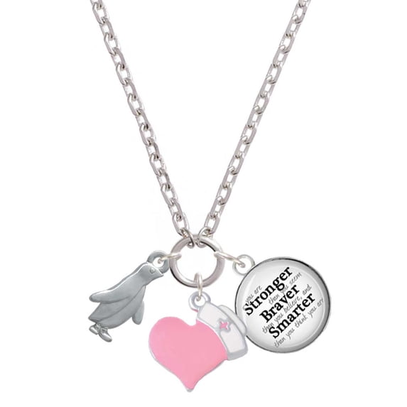 Delight Jewelry Silvertone Penguin - Light Pink Heart Nurse Strong Zoe Necklace