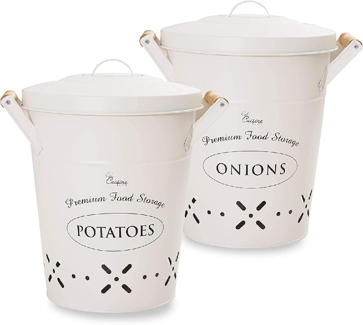 Set of 2 Extra Large potatoes onion storage kitchen canisters, perfect for kitchen pantry