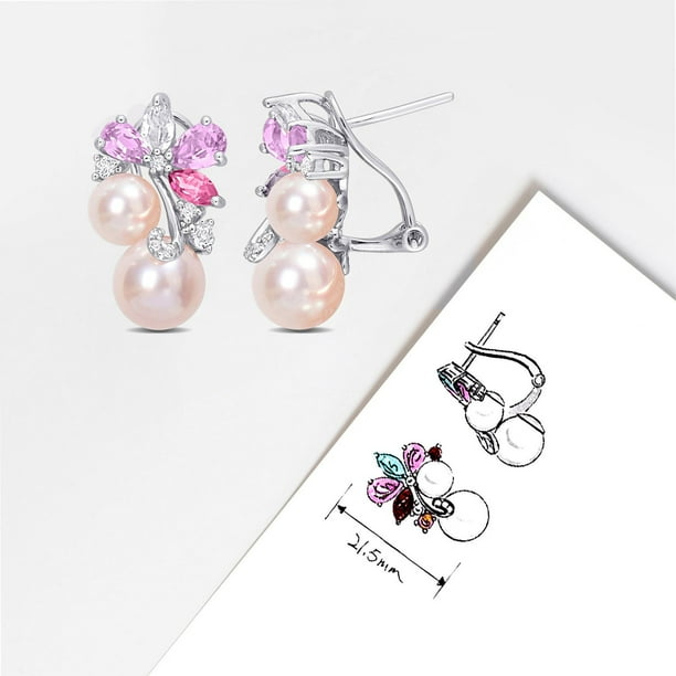 Freshwater Cultured 6-8.5mm Pearl & Gemstone Earrings in