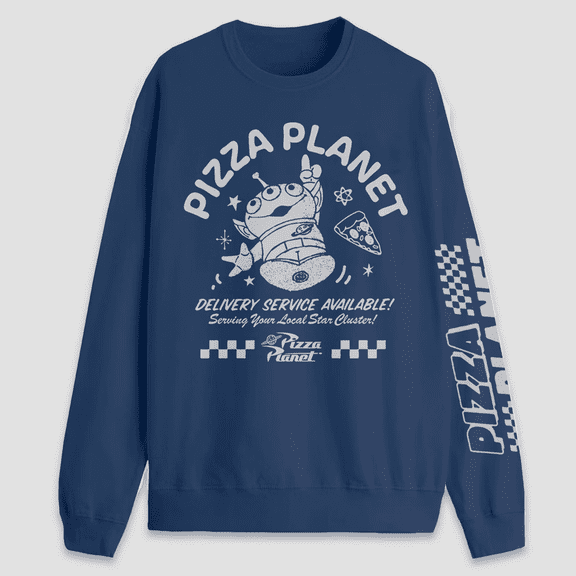 Men's Toy Story Pizza Planet Graphic Pullover Sweatshirt - (Navy Blue, Large)