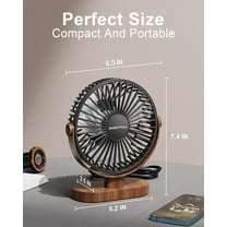 6.5 Inch USB Desk Fan, 3 Speeds, Quiet Portable  Fan with 360° Adjustment, Black Wood Grain