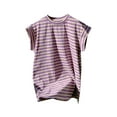thumbnail image 5 of Tshirts Dresses for Girls 1-11 Years Toddlers Kids Cute Stripe Printed Cap Sleeve Crew Neck Pullover Casual Side Slit Mini Dress, 5 of 6